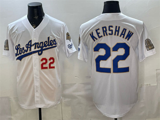 Baseball Jersey | Los Angeles Dodgers #22 Clayton Kershaw White 2026 Gold Collection 9x & B2B Champs Patch Stitched - image 1