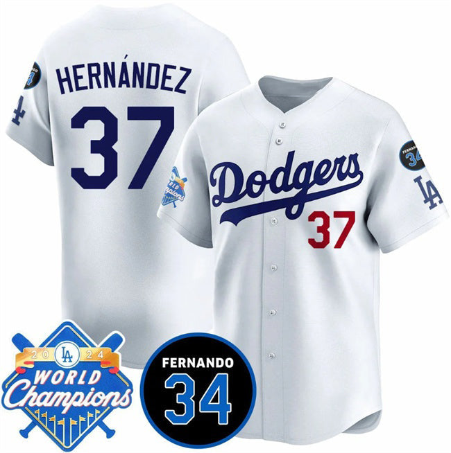 Baseball Jersey | Los Angeles Dodgers #37 Teoscar Hernandez White 2024 World Champions & Fernando Memorial Patch Home Limited Stitched - image 1