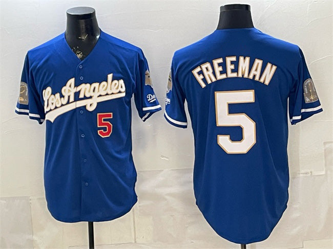 Baseball Jersey | Los Angeles Dodgers #5 Freddie Freeman Royal 2026 Gold Collection 9x & B2B Champs Patch Stitched - image 1
