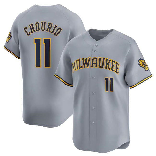 Baseball Jersey | Milwaukee Brewers #11 Jackson Chourio Grey 2024 Away Limited Stitched - image 1