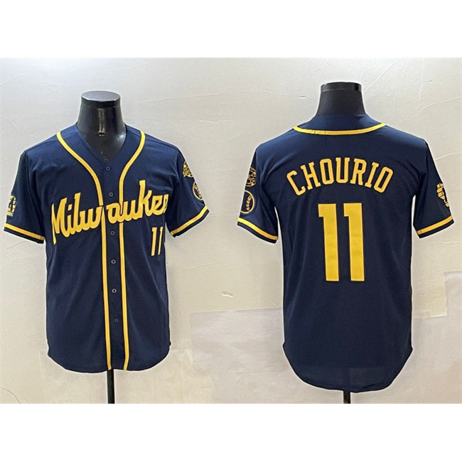 Baseball Jersey | Milwaukee Brewers #11 Jackson Chourio Navy With Home Patch Limited Stitched - image 1