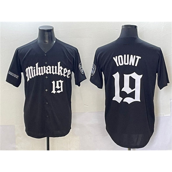 Baseball Jersey | Milwaukee Brewers #19 Robin Yount Black 'Gothic 414 Shadows Edition' Limited Stitched - image 1