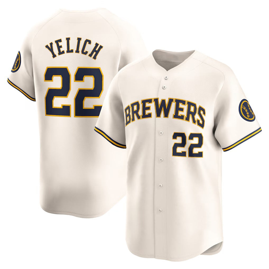 Baseball Jersey | Milwaukee Brewers #22 Christian Yelich Cream Home Limited Player - image 1