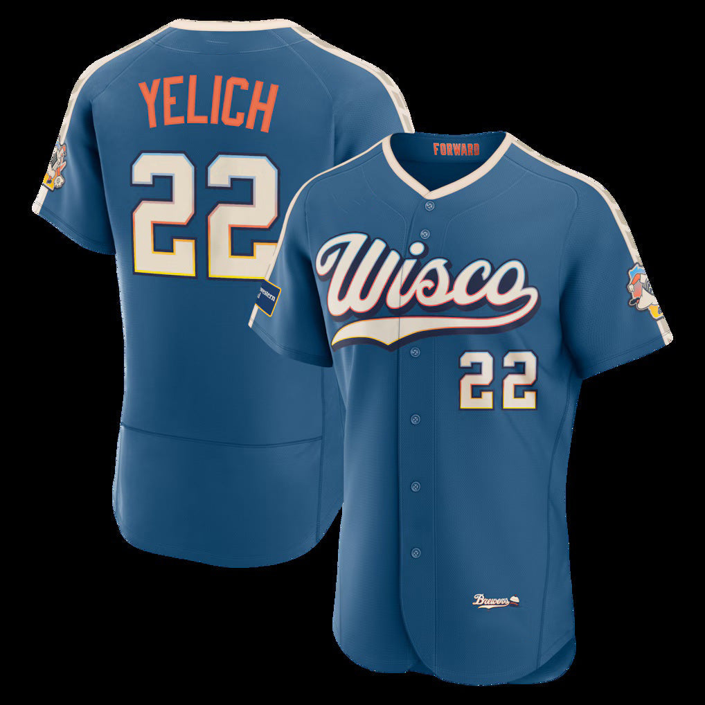 Baseball Jersey | Milwaukee Brewers #22 Christian Yelich Mineral Blue 2026 City Connect Sponsor Patch - image 1
