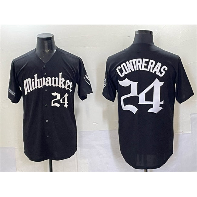 Baseball Jersey | Milwaukee Brewers #24 William Contreras Black 'Gothic 414 Shadows Edition' Limited Stitched - image 1
