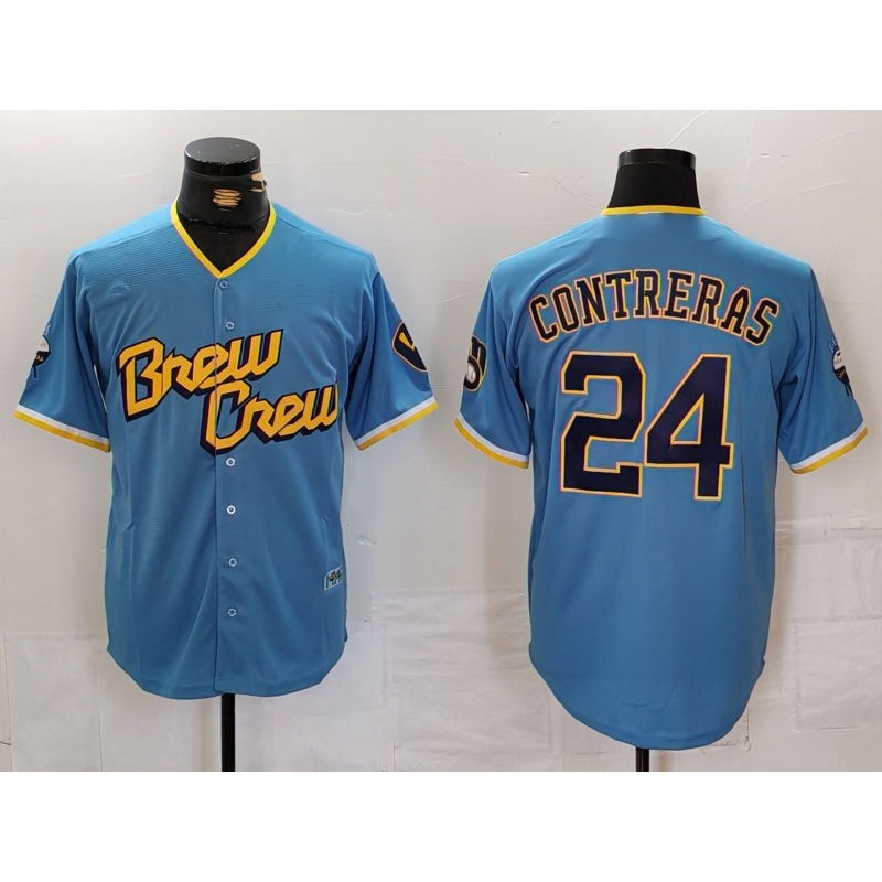 Baseball Jersey | Milwaukee Brewers #24 William Contreras Blue 2022 City Connect Stitched - image 1