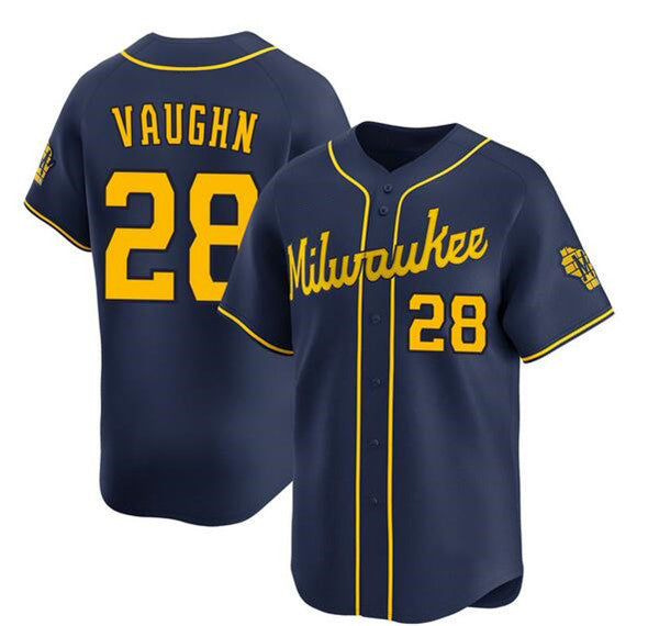 Baseball Jersey | Milwaukee Brewers #28 Andrew Vaughn Navy Alternate Limited Stitched - image 1