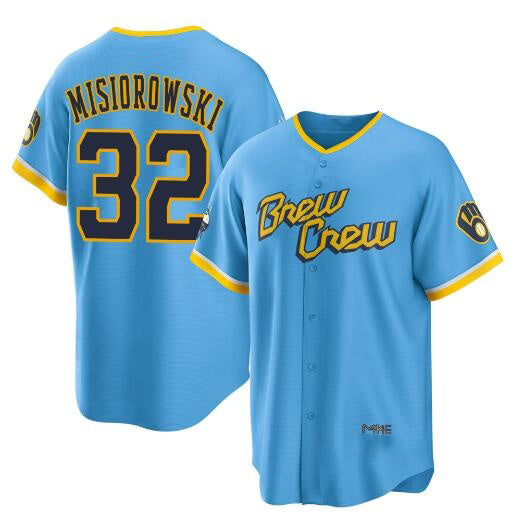 Baseball Jersey | Milwaukee Brewers #32 Jacob Misiorowski Powder Blue City Connect Stitched - image 1