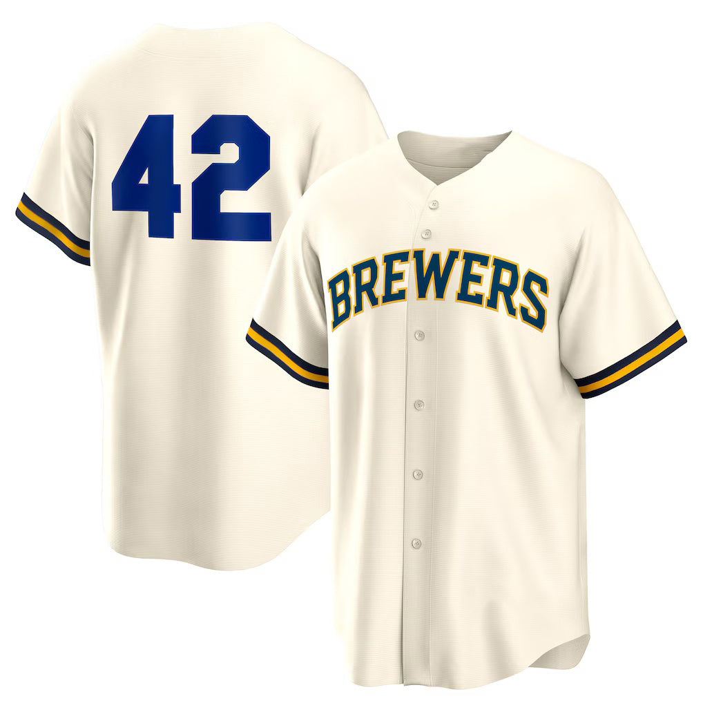 Baseball Jersey | Milwaukee Brewers #42 Jackie Robinson Cream Home 2025 Day Replica - image 1