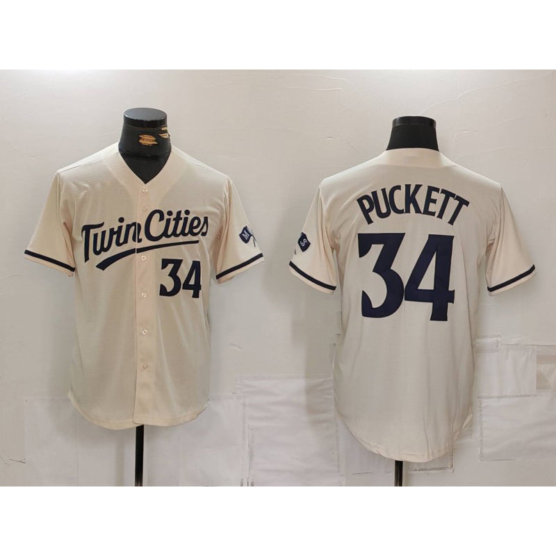 Baseball Jersey | Minnesota Twins #34 Kirby Puckett Number Cream Stitched - image 1