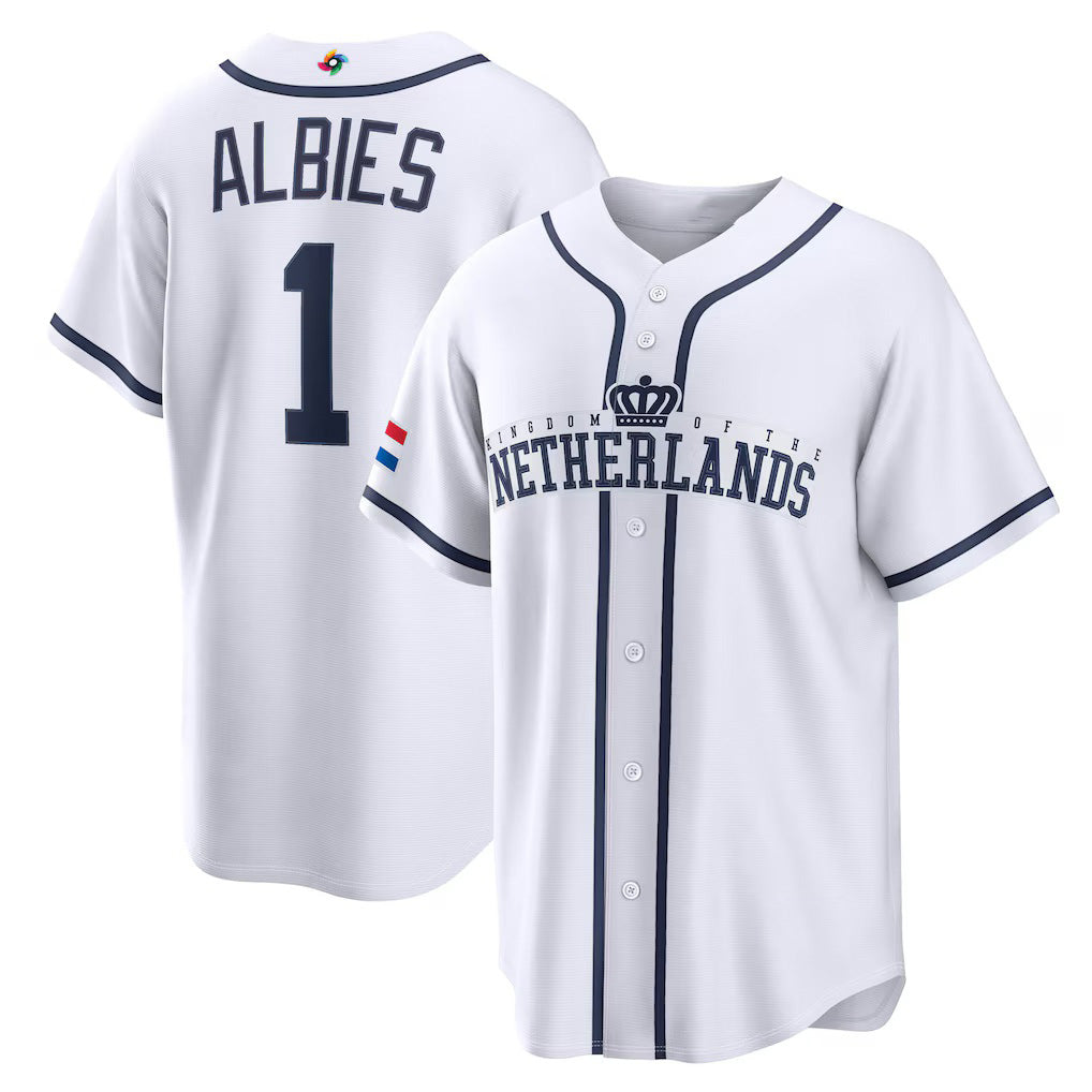 Baseball Jersey | Netherlands Baseball #1 Ozzie Albies 2026 World Baseball Classic Home Stadium - White - image 1