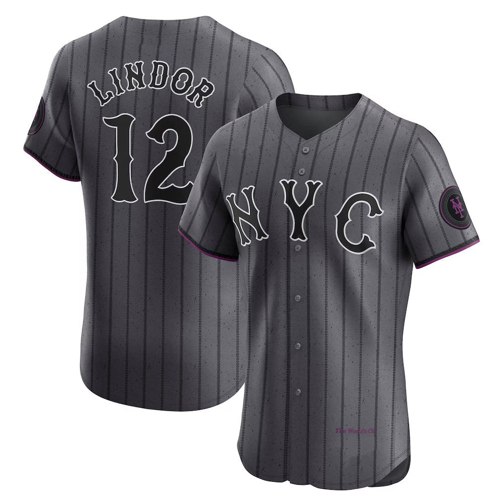 Baseball Jersey | New York Mets #12 Francisco Lindor Gray City Connect - image 1