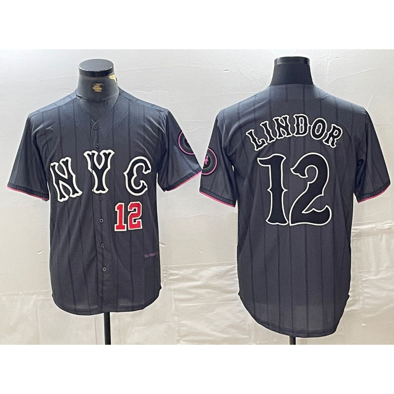 Baseball Jersey | New York Mets #12 Francisco Lindor Number Grey 2024 City Connect Stitched - image 1