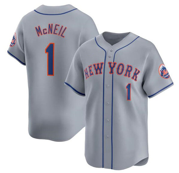 Baseball Jersey | New York Mets #1 Jeff McNeil 2024 Gray Away Limited Stitched - image 1