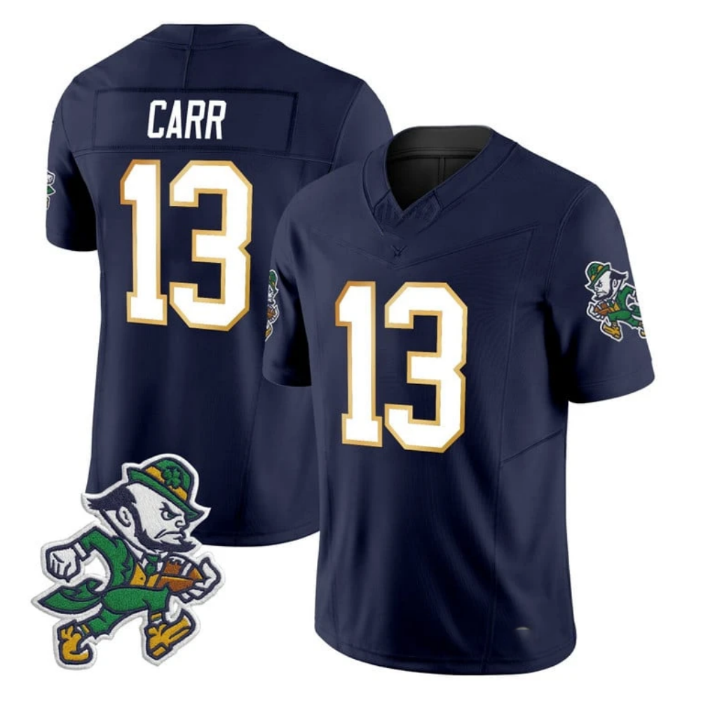 American Football Jersey | Notre Dame Fighting Irish #13 Cj Carr 2025 Gridiron Leprechaun Edition Navy College Football Stitched Jersey - image 1