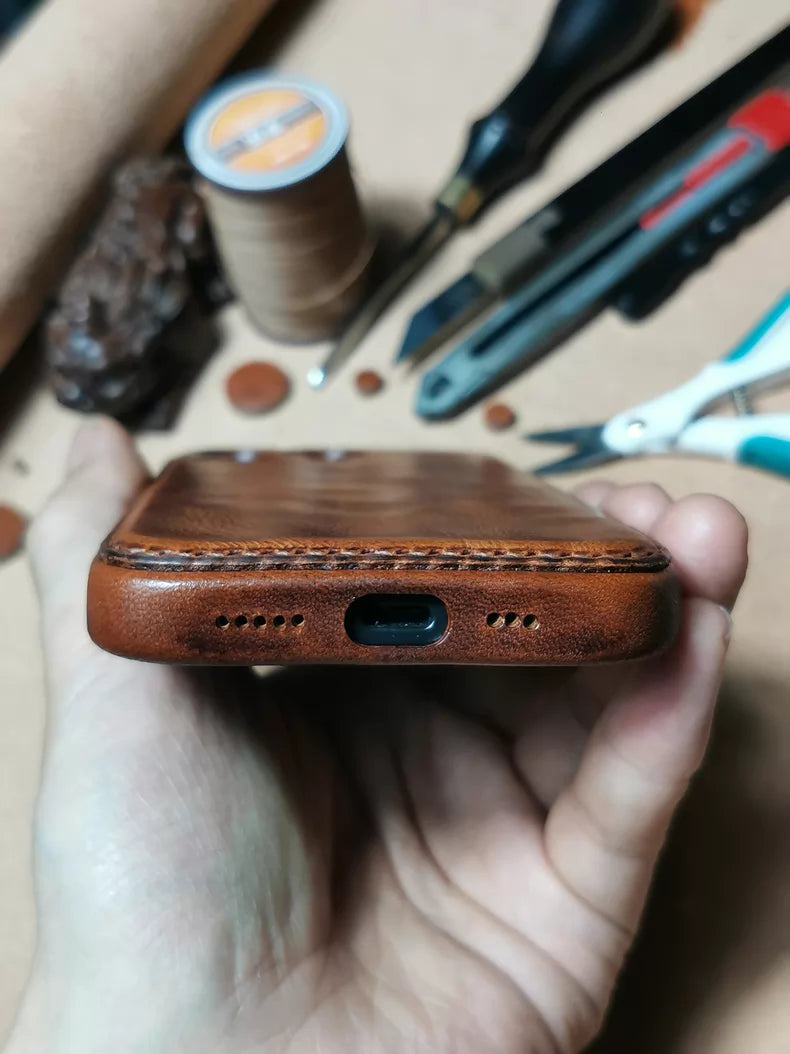 Handcrafted Vegetable-Tanned Leather iPhone Case - product view 8