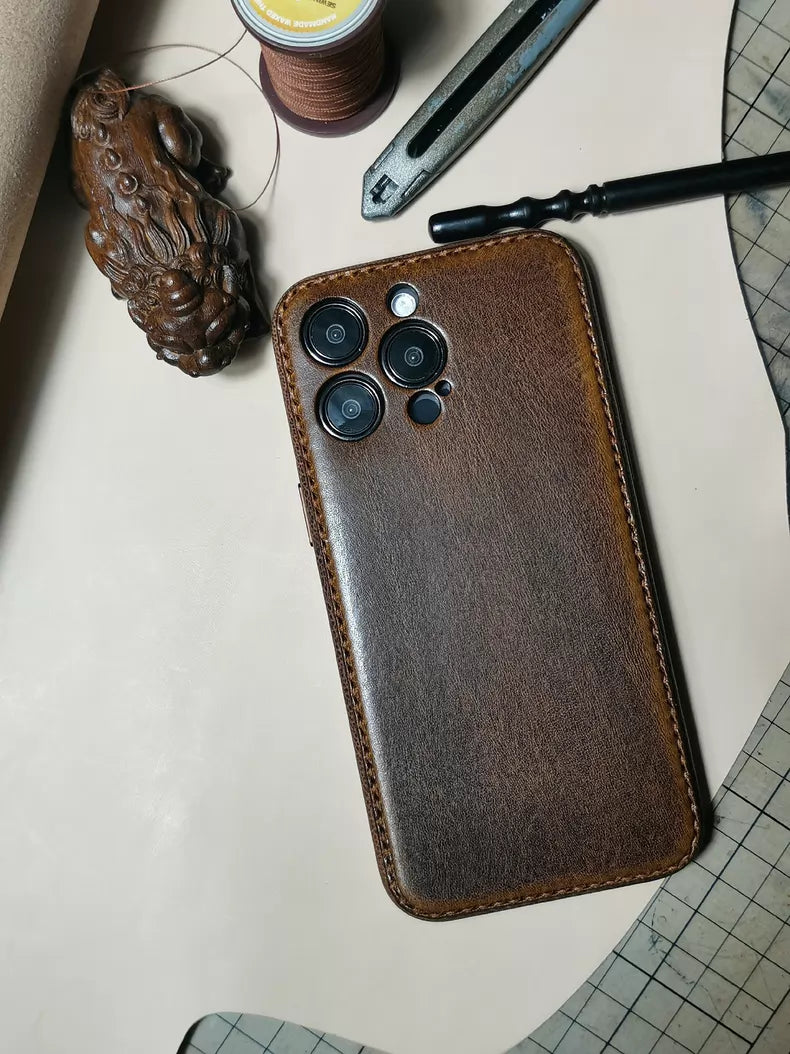 Handcrafted Vegetable-Tanned Leather iPhone Case - product view 9