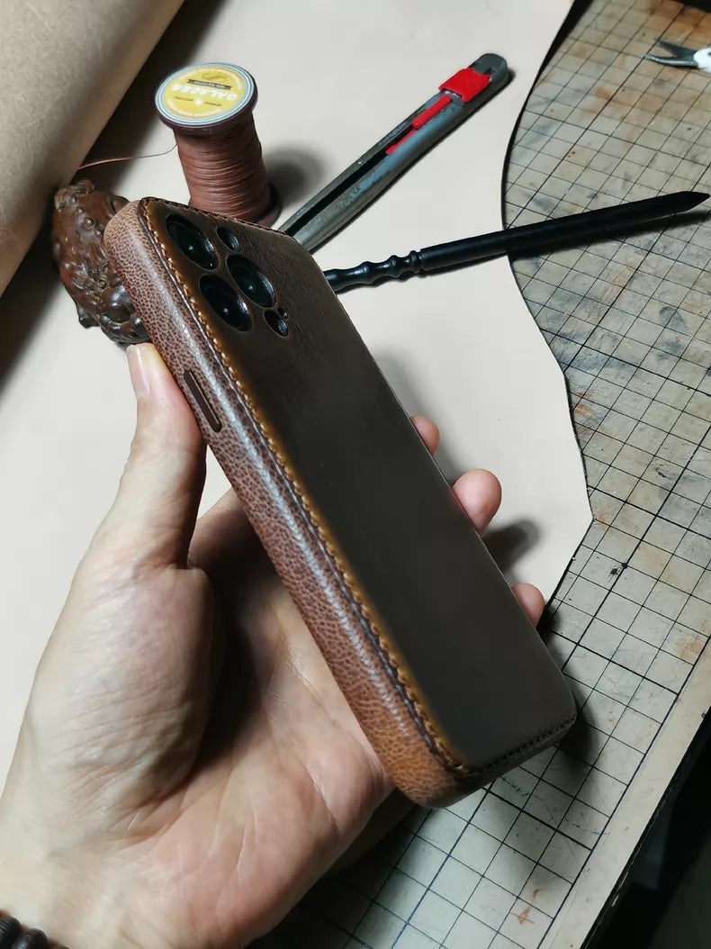 Handcrafted Vegetable-Tanned Leather iPhone Case - product view 4