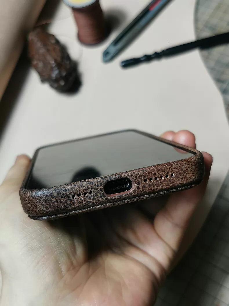 Handcrafted Vegetable-Tanned Leather iPhone Case - product view 5
