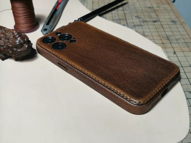 Handcrafted Vegetable-Tanned Leather iPhone Case - product view 7
