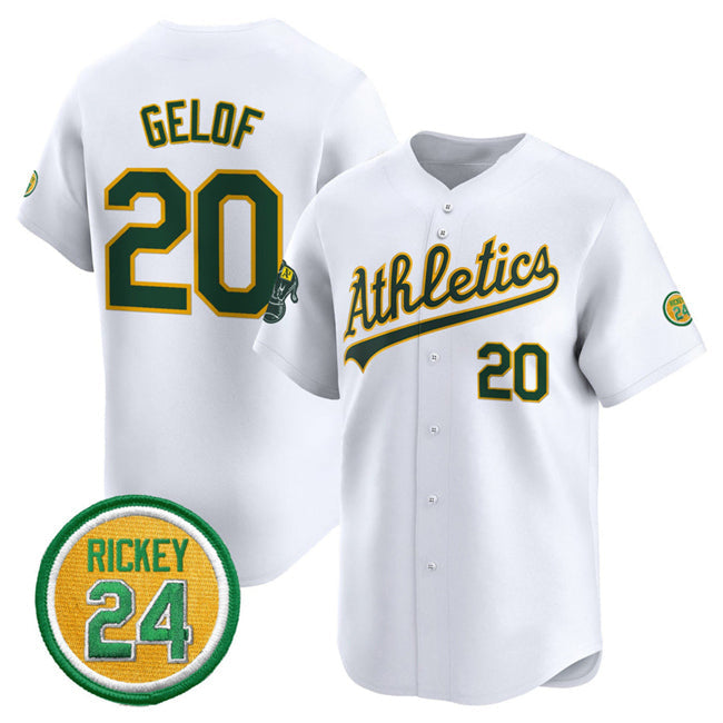 Baseball Jersey | Oakland Athletics #20 Zack Gelof White 2024 Home Limited With Rickey Henderson Patch Stitched - image 1