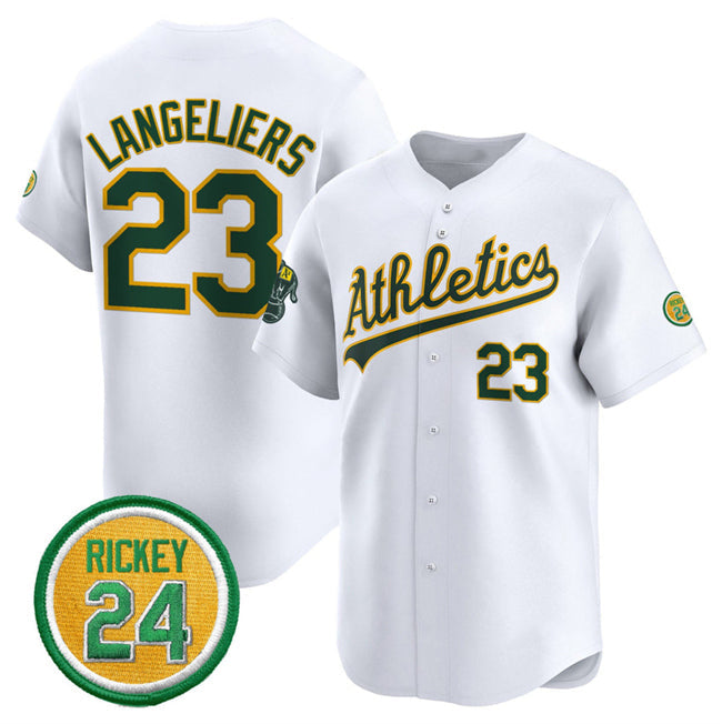 Baseball Jersey | Oakland Athletics #23 Shea Langeliers White 2024 Home Limited With Rickey Henderson Patch Stitched - image 1