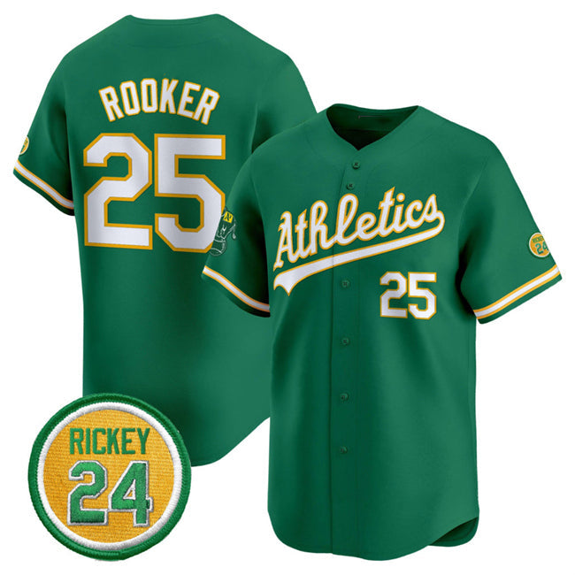 Baseball Jersey | Oakland Athletics #25 Brent Rooker Green 2024 Limited With Rickey Henderson Patch Stitched - image 1