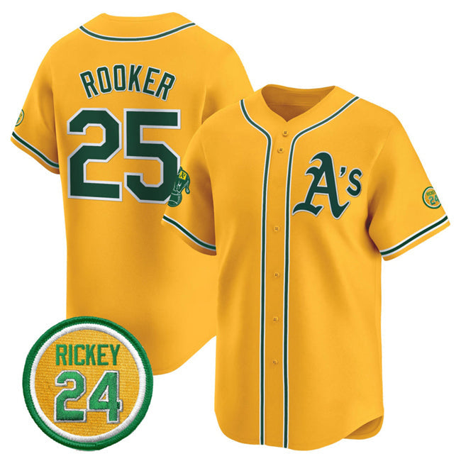 Baseball Jersey | Oakland Athletics #25 Brent Rooker Yellow 2024 Limited With Rickey Henderson Patch Stitched - image 1