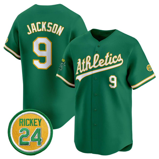 Baseball Jersey | Oakland Athletics #9 Reggie Jackson Green 2024 Limited With Rickey Henderson Patch Stitched - image 1
