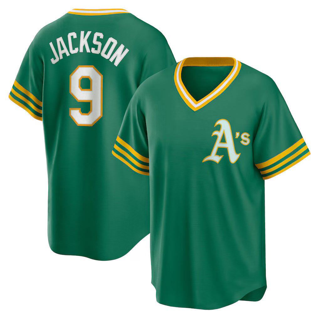 Baseball Jersey | Oakland Athletics #9 Reggie Jackson Kelly Green Road Cooperstown Collection Player - image 1