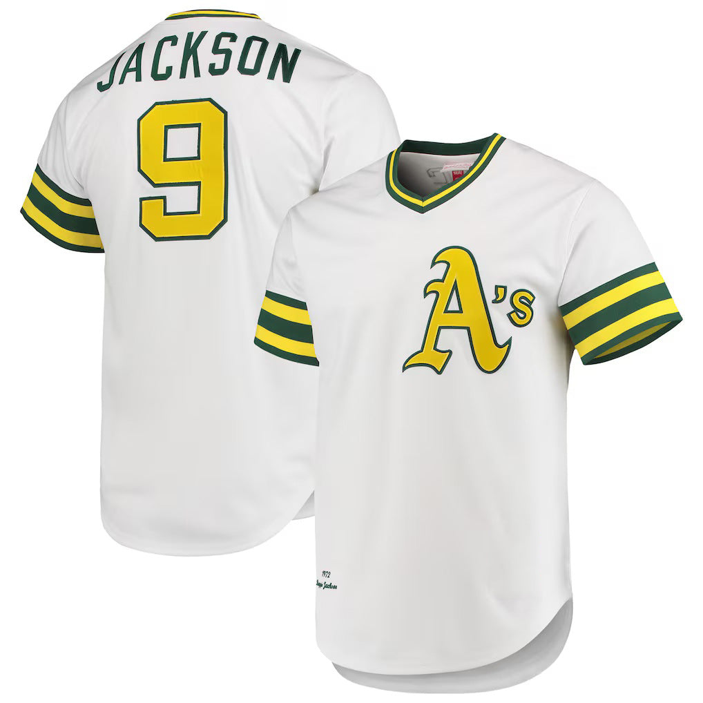 Baseball Jersey | Oakland Athletics #9 Reggie Jackson White 1972 Cooperstown Collection - image 1