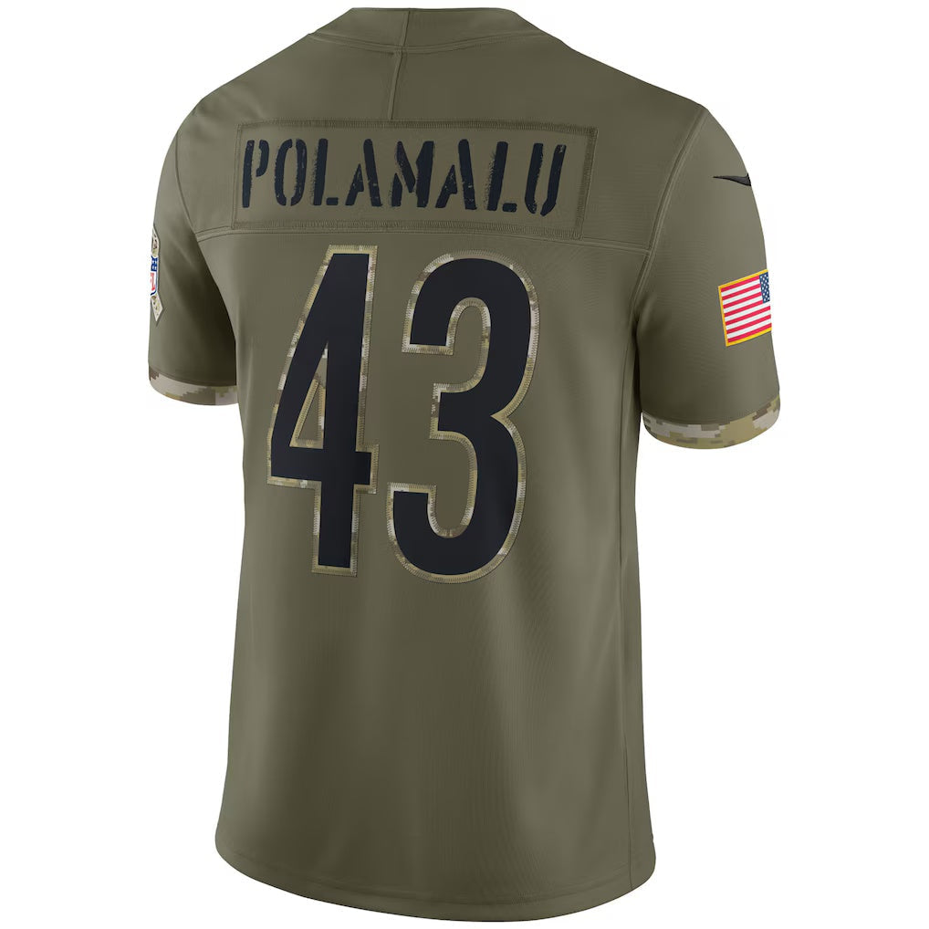 American Football Jersey | P.Steelers #43 Troy Polamalu Olive Salute To Service Retired Player Limited Jersey - image 1