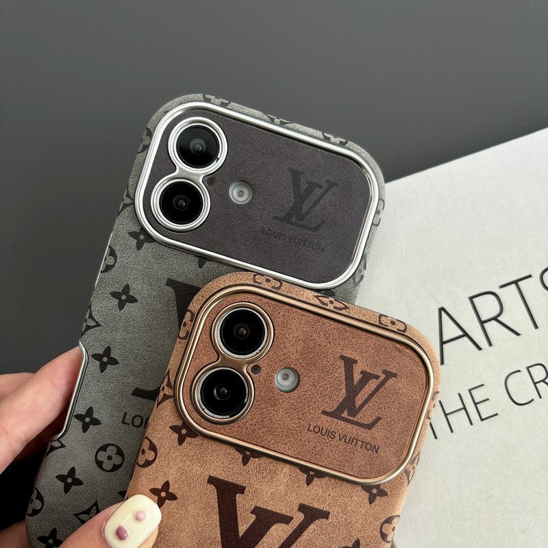 Brown & Black Color Leather iPhone Case - product view 4