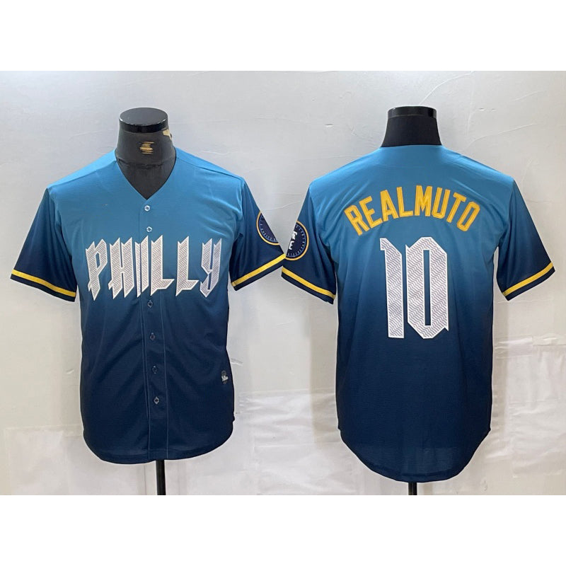 Baseball Jersey | Philadelphia Phillies #10 JT Realmuto Blue 2024 City Connect Limited Stitched - image 1