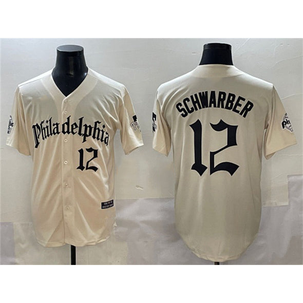Baseball Jersey | Philadelphia Phillies #12 Kyle Schwarber Cream Gothic Vapor Limited Stitched - image 1