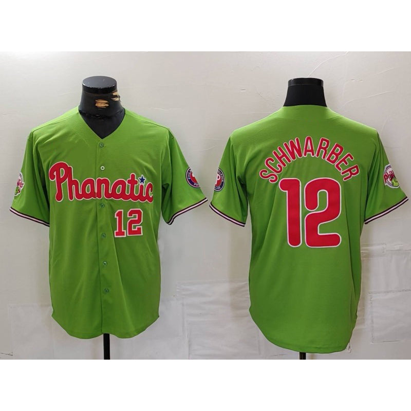 Baseball Jersey | Philadelphia Phillies #12 Kyle Schwarber Number Green With Patch Stitched Cool - image 1