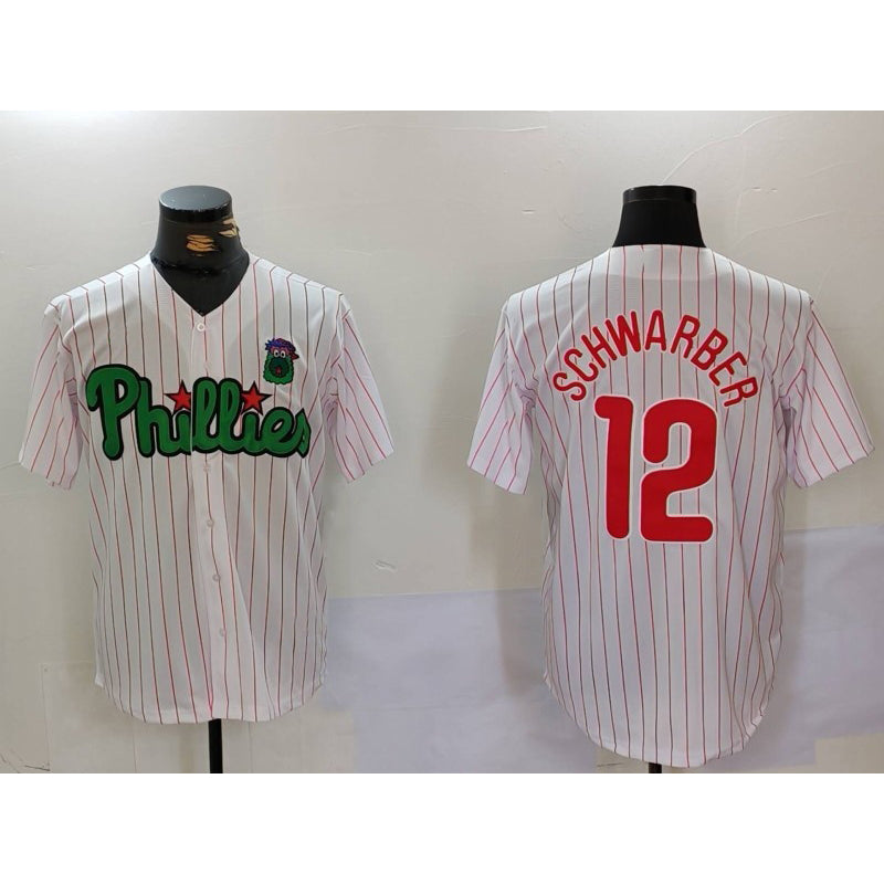 Baseball Jersey | Philadelphia Phillies #12 Kyle Schwarber White Green Stitched - image 1