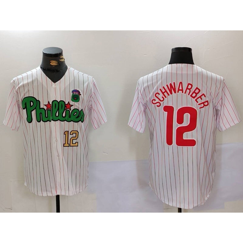 Baseball Jersey | Philadelphia Phillies #12 Kyle Schwarber White Green Stitched - image 1