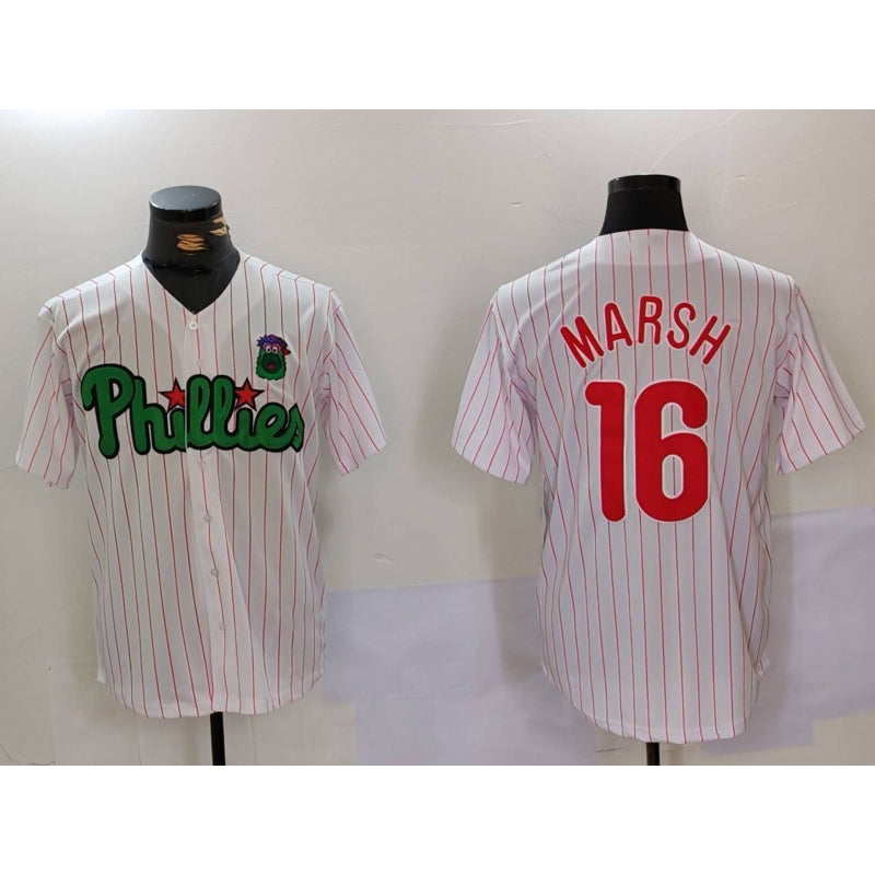 Baseball Jersey | Philadelphia Phillies #16 Brandon Marsh White Green Stitched - image 1