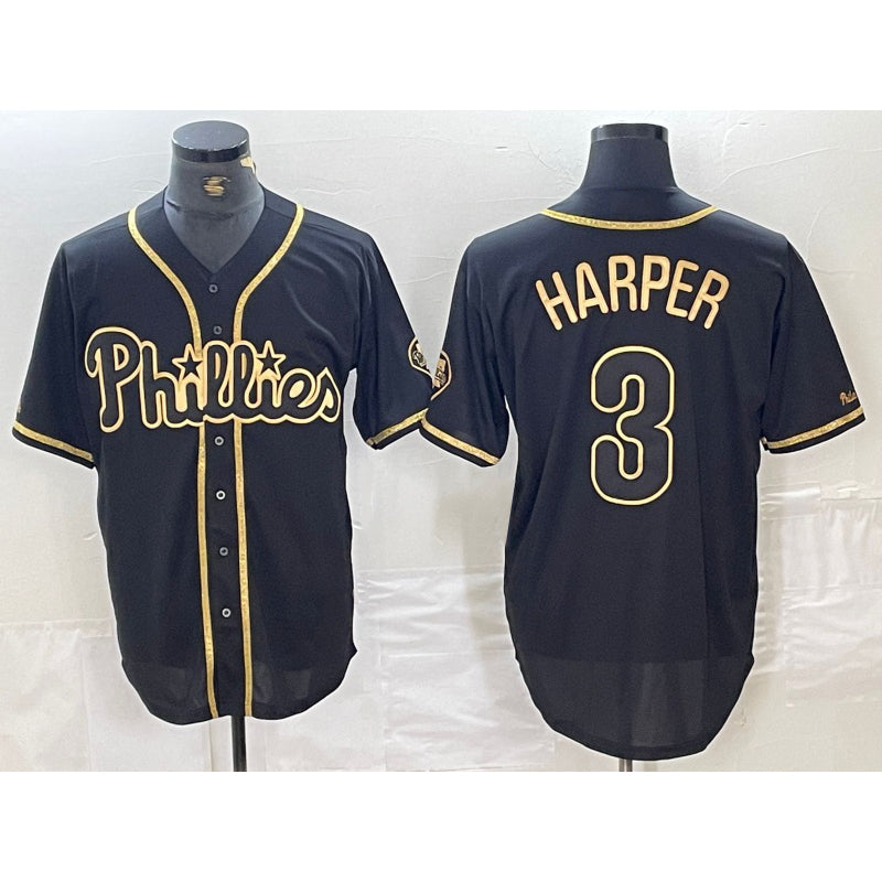 Baseball Jersey | Philadelphia Phillies #3 Bryce Harper Black Gold Stitched - image 1