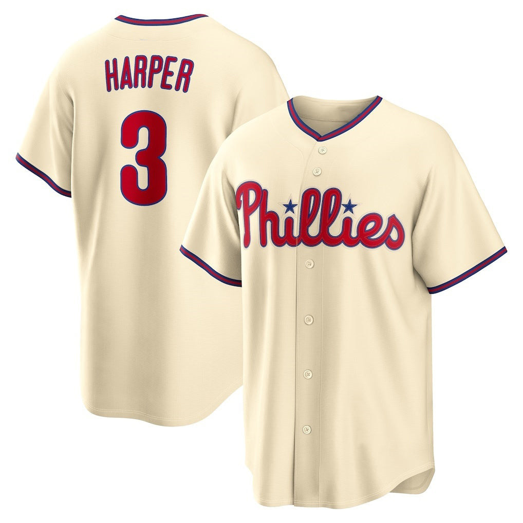 Baseball Jersey | Philadelphia Phillies #3 Bryce Harper Cream Alternate Replica - image 1