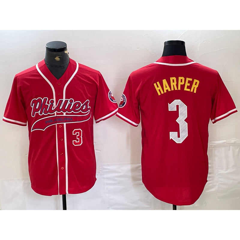Baseball Jersey | Philadelphia Phillies #3 Bryce Harper Number Red Stitched - image 1