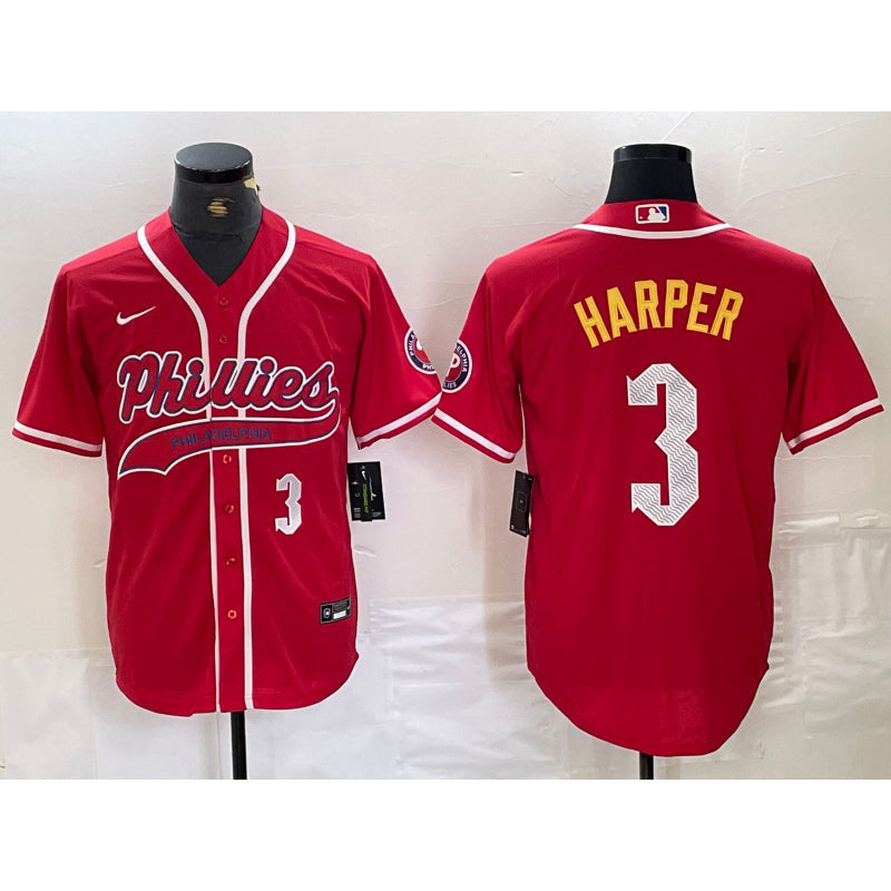 Baseball Jersey | Philadelphia Phillies #3 Bryce Harper Number Red Stitched - image 1