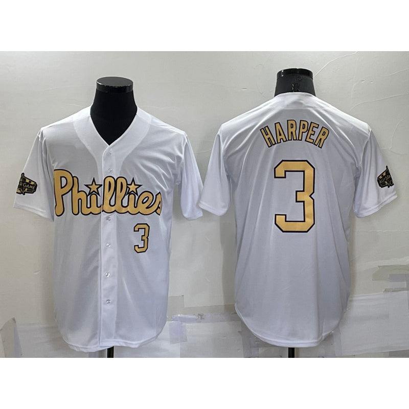 Baseball Jersey | Philadelphia Phillies #3 Bryce Harper Number White 2022 All Star Stitched Cool - image 1