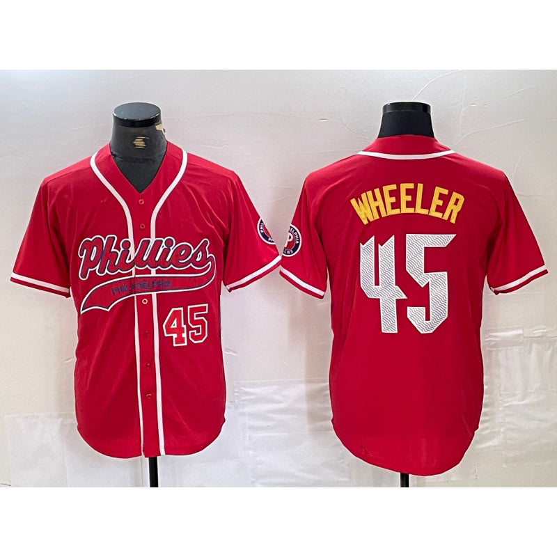Baseball Jersey | Philadelphia Phillies #45 Zack Wheeler Number Red Stitched - image 1