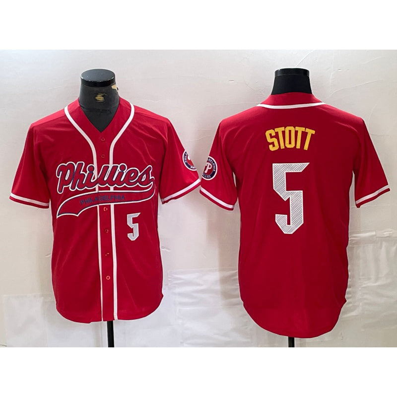 Baseball Jersey | Philadelphia Phillies #5 Bryson Stott Number Red Stitched - image 1