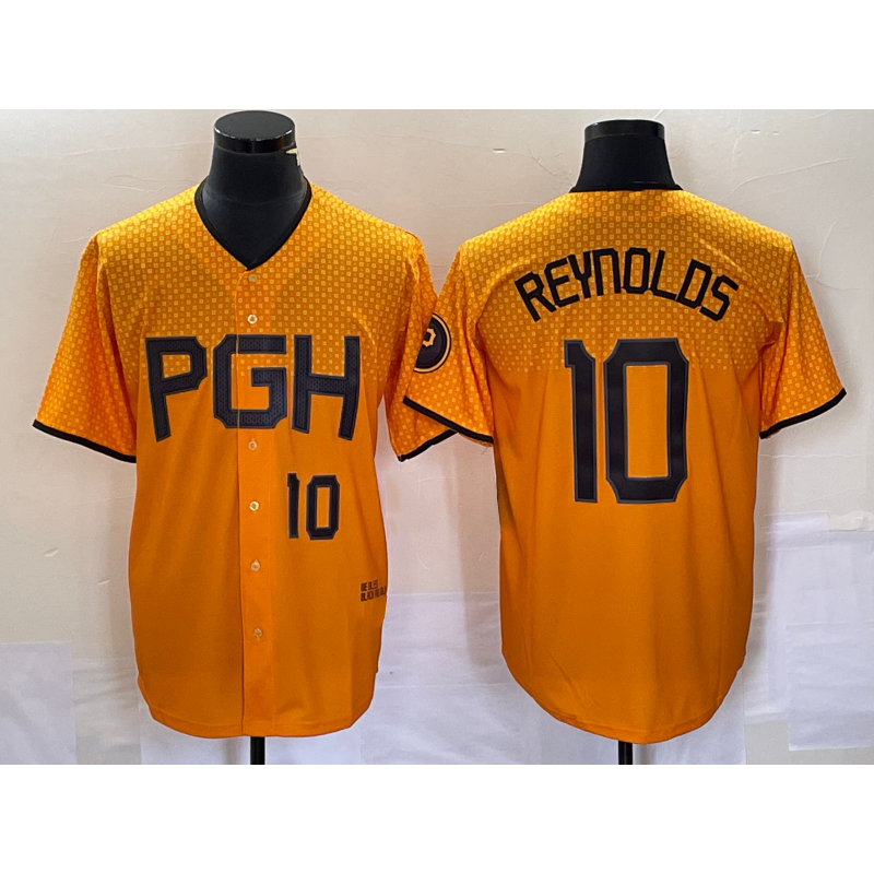Baseball Jersey | Pittsburgh Pirates #10 Bryan Reynolds Number Gold 2023 City Connect Stitched - image 1