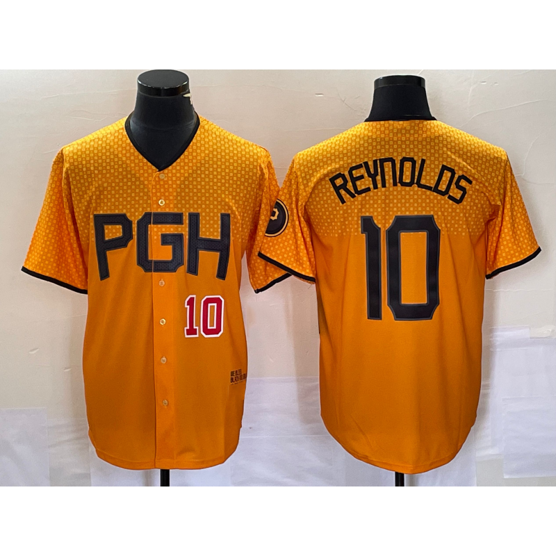 Baseball Jersey | Pittsburgh Pirates #10 Bryan Reynolds Number Gold 2023 City Connect Stitched - image 1