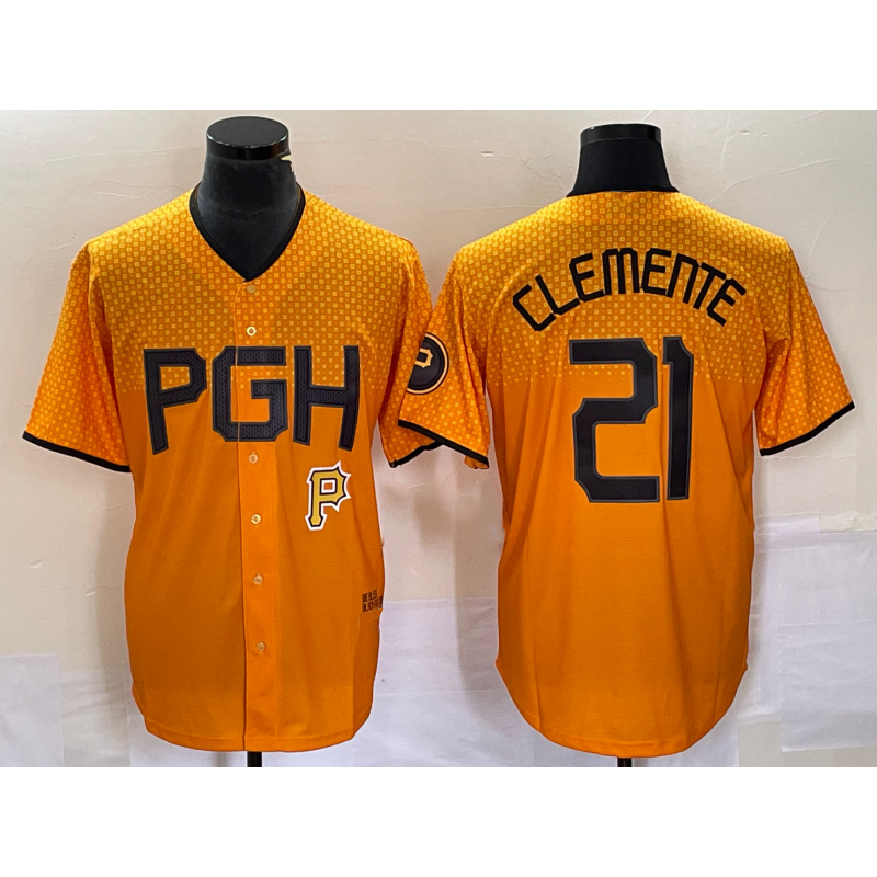 Baseball Jersey | Pittsburgh Pirates #21 Roberto Clemente Gold 2023 City Connect Stitched - image 1