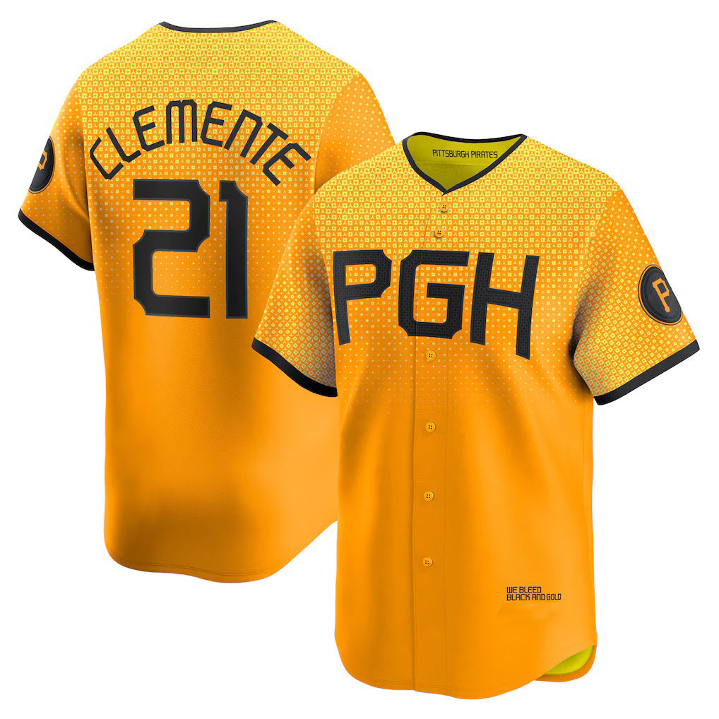 Baseball Jersey | Pittsburgh Pirates #21 Roberto Clemente Gold City Connect Limited Player - image 1